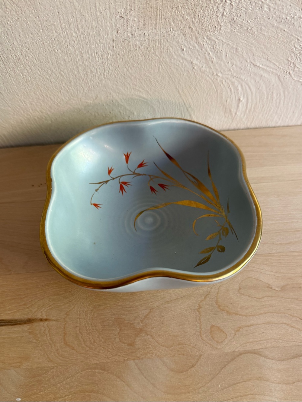 Vintage Dümler & Breiden Germany Pale Blue Gold Rim Floral Dish Bowl Quatrefoil
